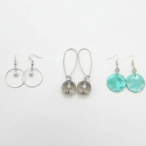 NWT Simply Vera Wang Silvertone Earrings plus Turquoise disc & smoky drop bundle